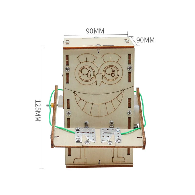 Wooden Electric Powered Coin Robot DIY Model, Science & Education Building Toy for Children Gift