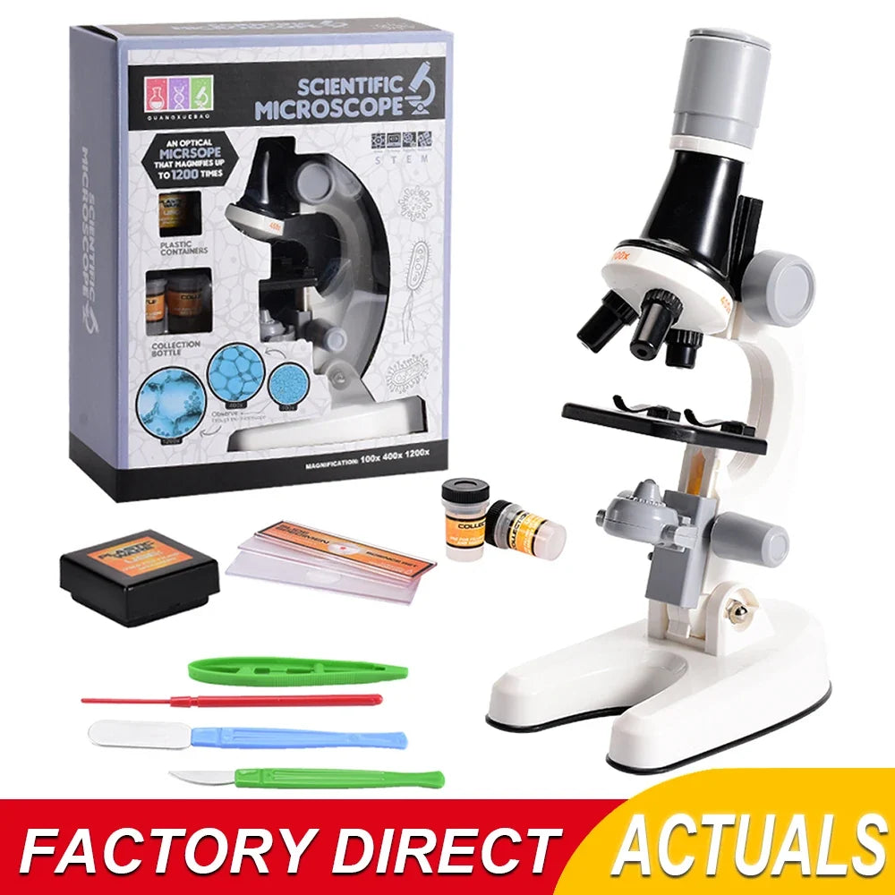 Kids Biology Microscope Kit with LED – 1200x Zoom for School Science Experiments