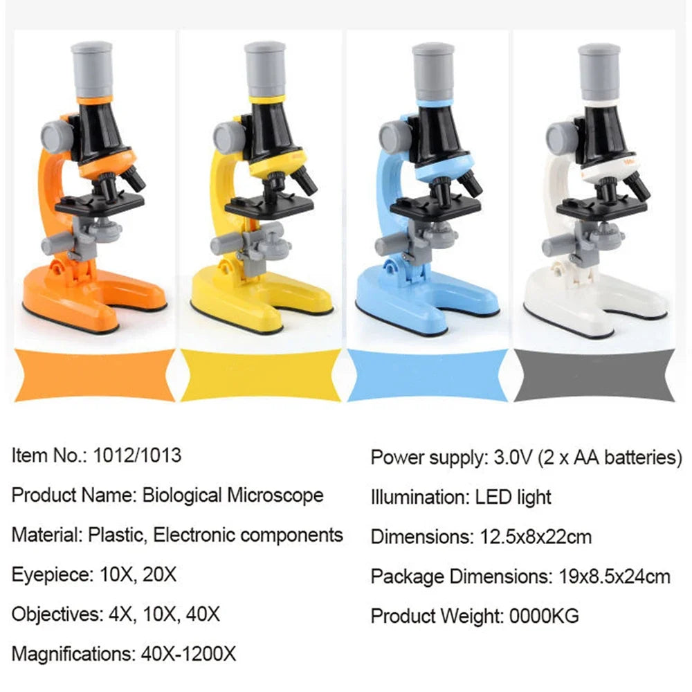 Kids Biology Microscope Kit with LED – 1200x Zoom for School Science Experiments