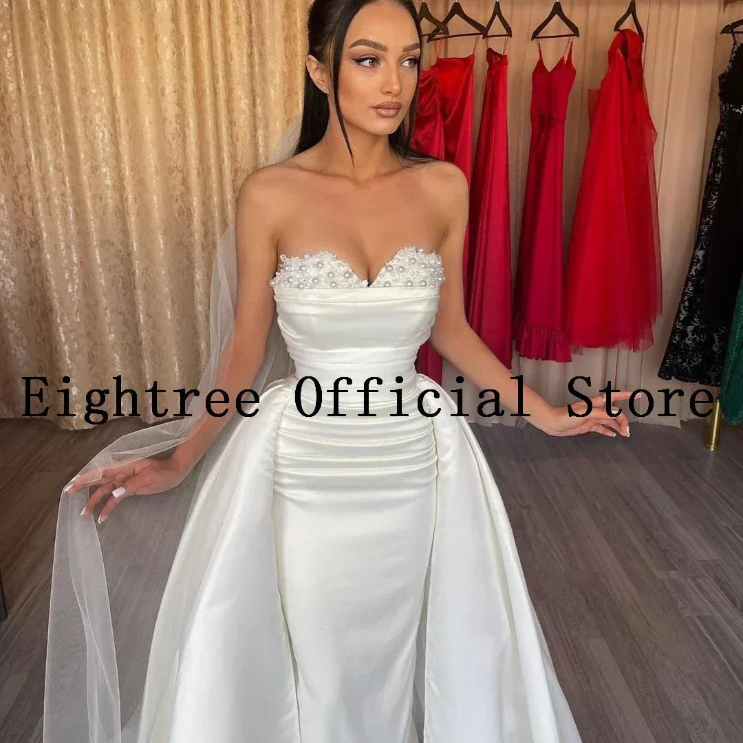 Eightree Sexy White Wedding Dresses Lace Sweetheart Detachable Train Bride Dress Mermaid Satin Wedding Evening Gowns Customized