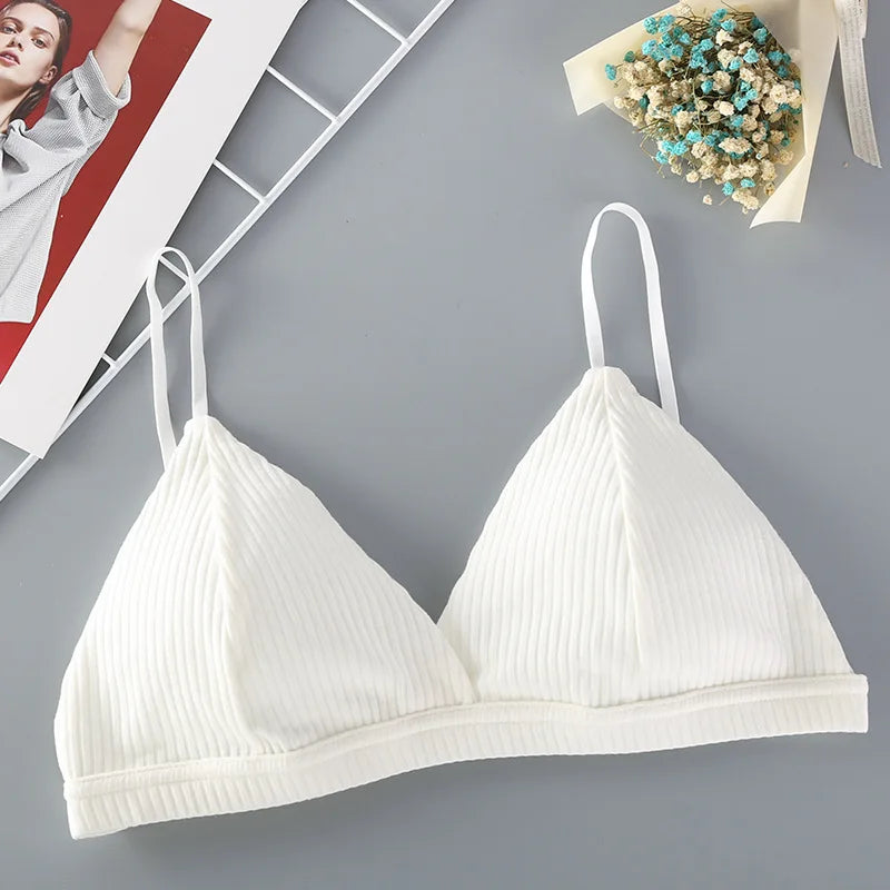 Women's Cotton Push-Up Bralette Solid Color Bras Seamless Wire-Free Brassiere Sexy Lingerie Simple Underwear for Female Girls