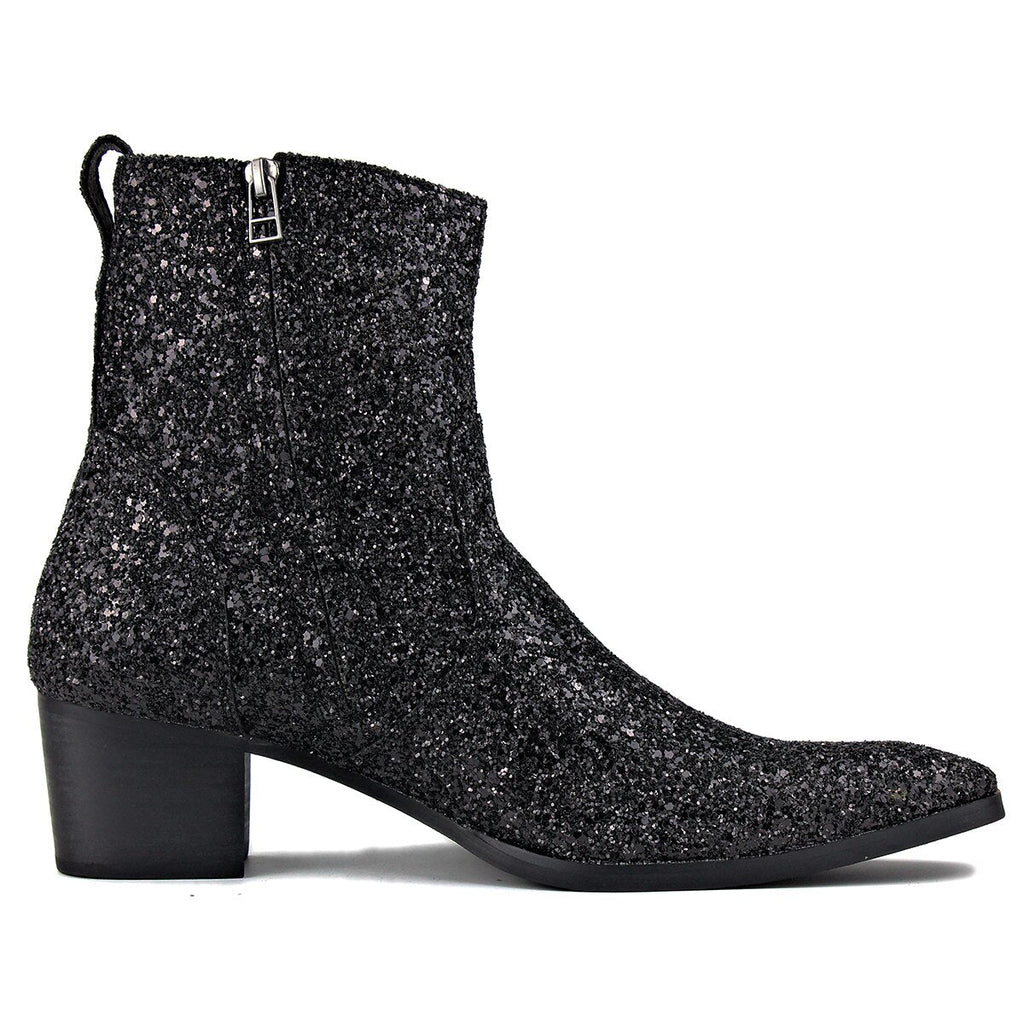 OSSTONE Men Chelsea Ankle Boots Leather Heeled Boots With Side Zipper Cuban Heel Dress Boots Disco Shoes OS-JY022