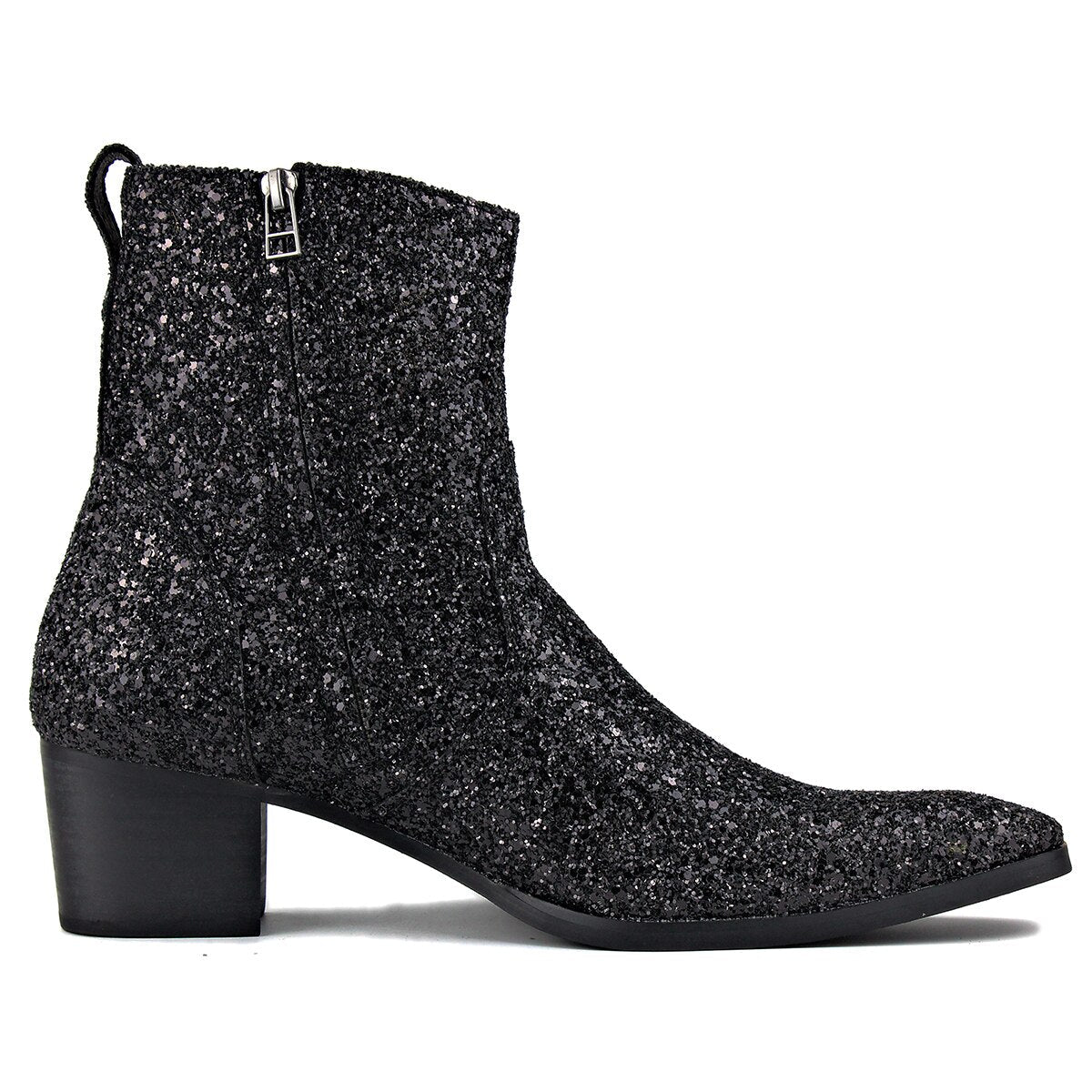 OSSTONE Men Chelsea Ankle Boots Leather Heeled Boots With Side Zipper Cuban Heel Dress Boots Disco Shoes OS-JY022