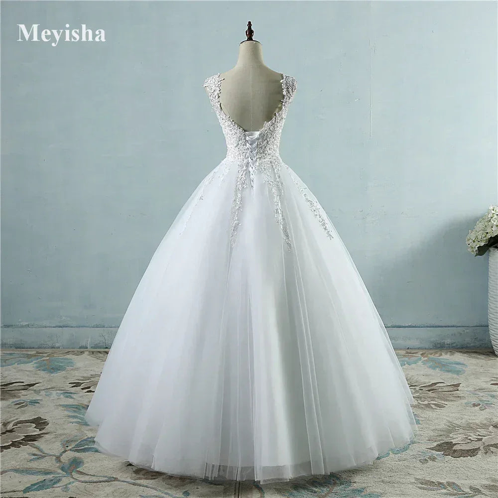 Pearl Ball Gown Wedding Dress - Spaghetti Straps Customizable | Femstylo