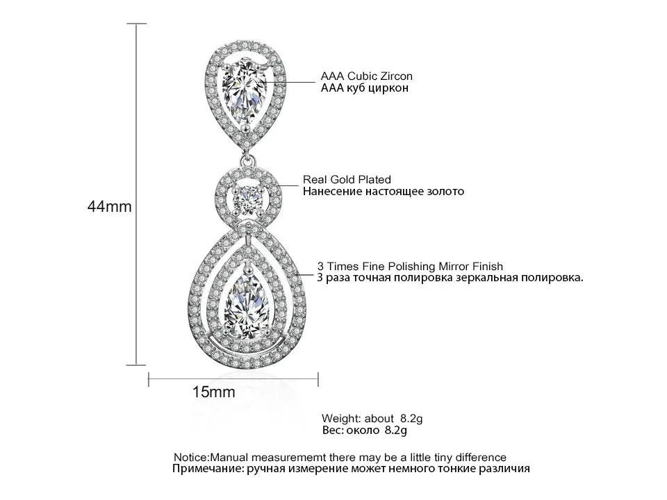 ZAKOL Luxury Water Drop Cubic Zircon Long Dangle Earrings for Women Bridal Wedding Jewelry Dress EP2114
