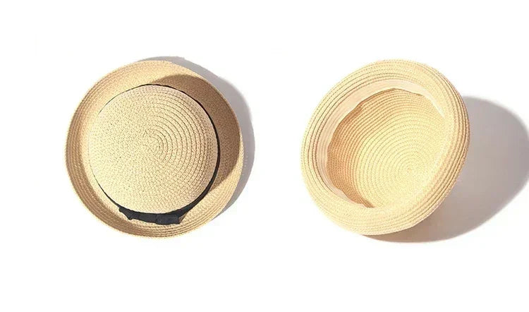 Hats For Women Summer Sun Protection Straw Hat Female Round Top Curled Brim Parent Child Student Sunshade Travel
