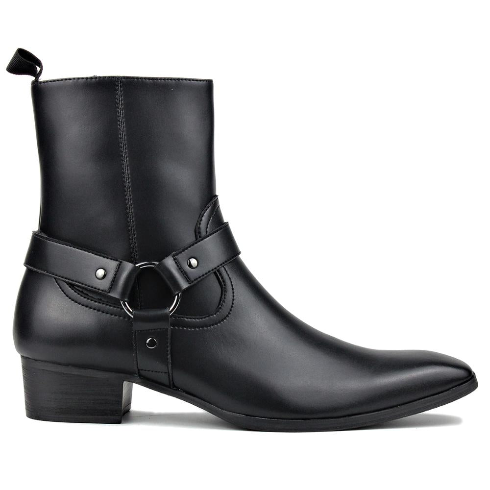 OSSTONE Men Chelsea Ankle Boots Leather Heeled Boots With Side Zipper Cuban Heel Dress Boots Disco Shoes OS-JY015-CQ