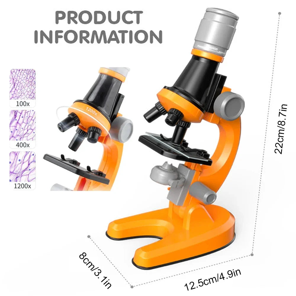 Kids Biology Microscope Kit with LED – 1200x Zoom for School Science Experiments
