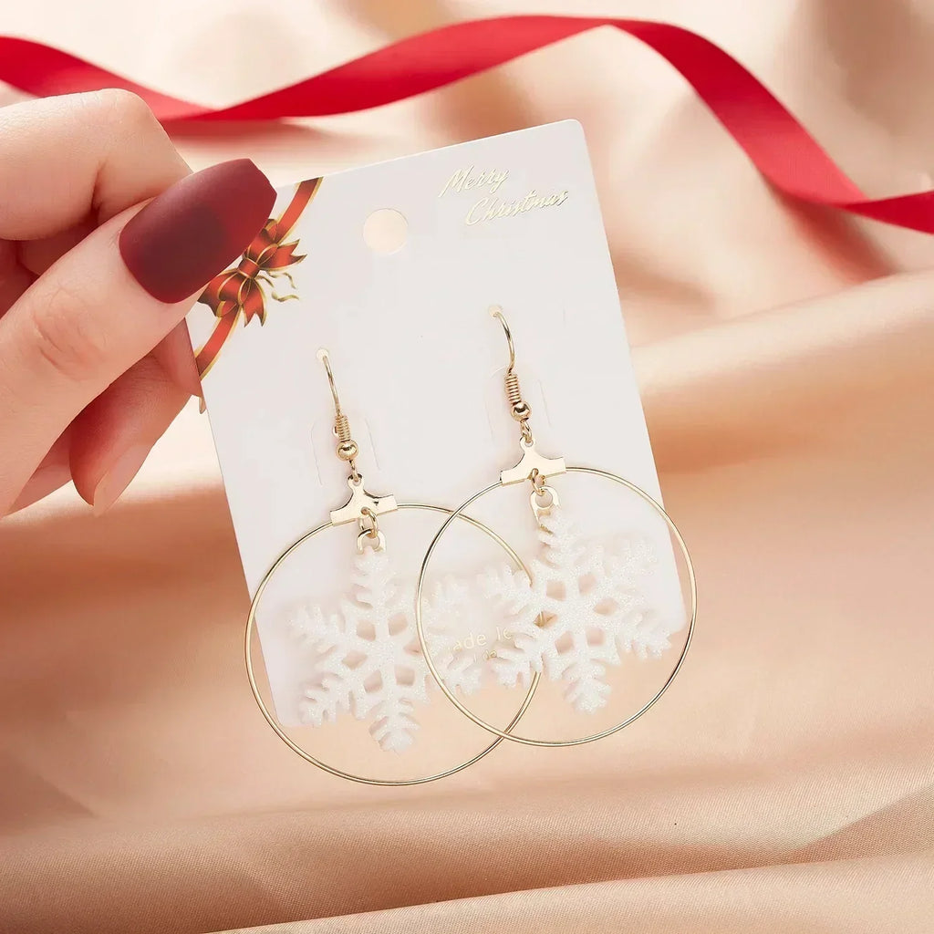 Rinhoo Christmas Circle Round Heart Deer Elk Pendant Earrings Piercing Ear Hook Earring Jewelry for Women