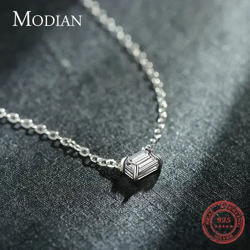 Modian Genuine 925 Sterling Silver Fashion Charm AAA Zirconia Pendant Necklace For Women Silver Female Necklaces Fine Jewelry