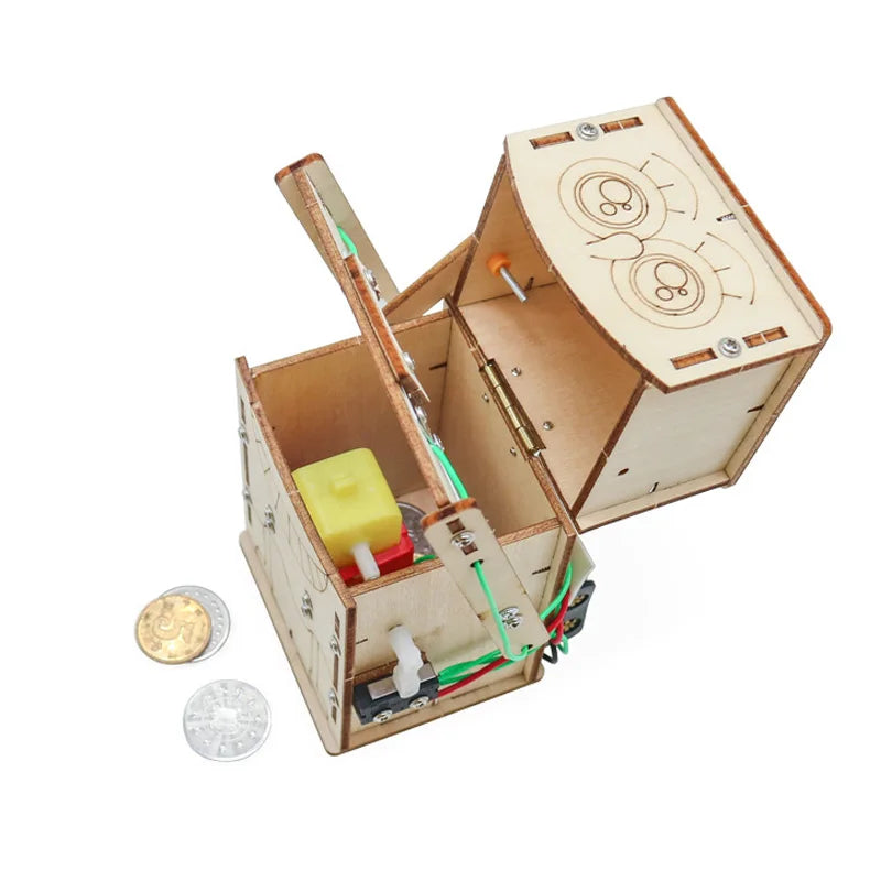Wooden Electric Powered Coin Robot DIY Model, Science & Education Building Toy for Children Gift