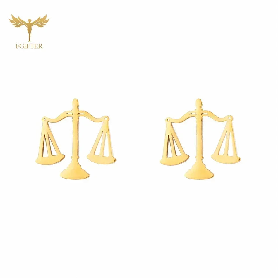 Scale Pendant Necklace Earring Set Stainless Steel Accessories Western Goddess of Justice Scale Symbol of Fairness Woman Jewelry