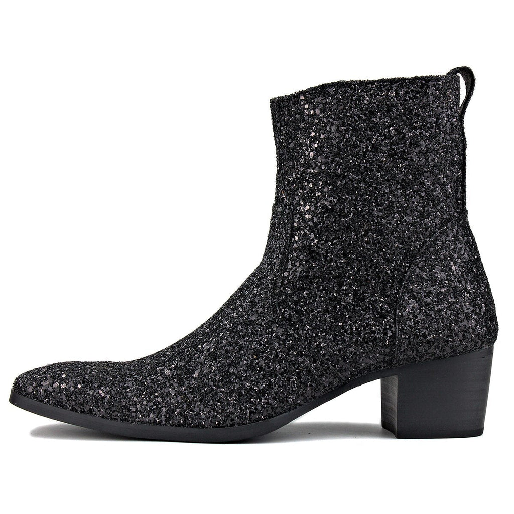 OSSTONE Men Chelsea Ankle Boots Leather Heeled Boots With Side Zipper Cuban Heel Dress Boots Disco Shoes OS-JY022