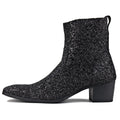 OSSTONE Men Chelsea Ankle Boots Leather Heeled Boots With Side Zipper Cuban Heel Dress Boots Disco Shoes OS-JY022
