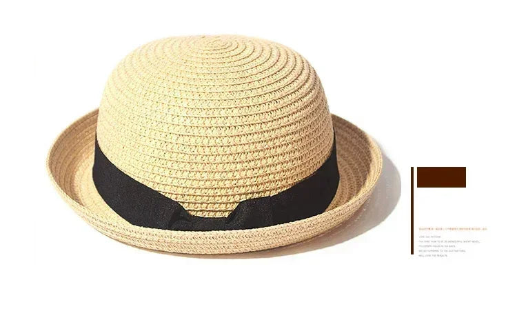 Hats For Women Summer Sun Protection Straw Hat Female Round Top Curled Brim Parent Child Student Sunshade Travel