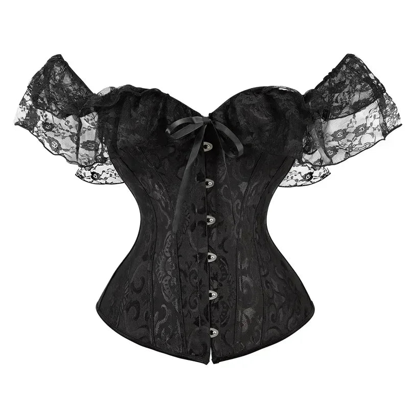 Fashion Princess Style Women Lingerie Bodyshaper Bridal Corset Bustier Tops For Women Short-Sleeve Lace Up Corselet Plus Size