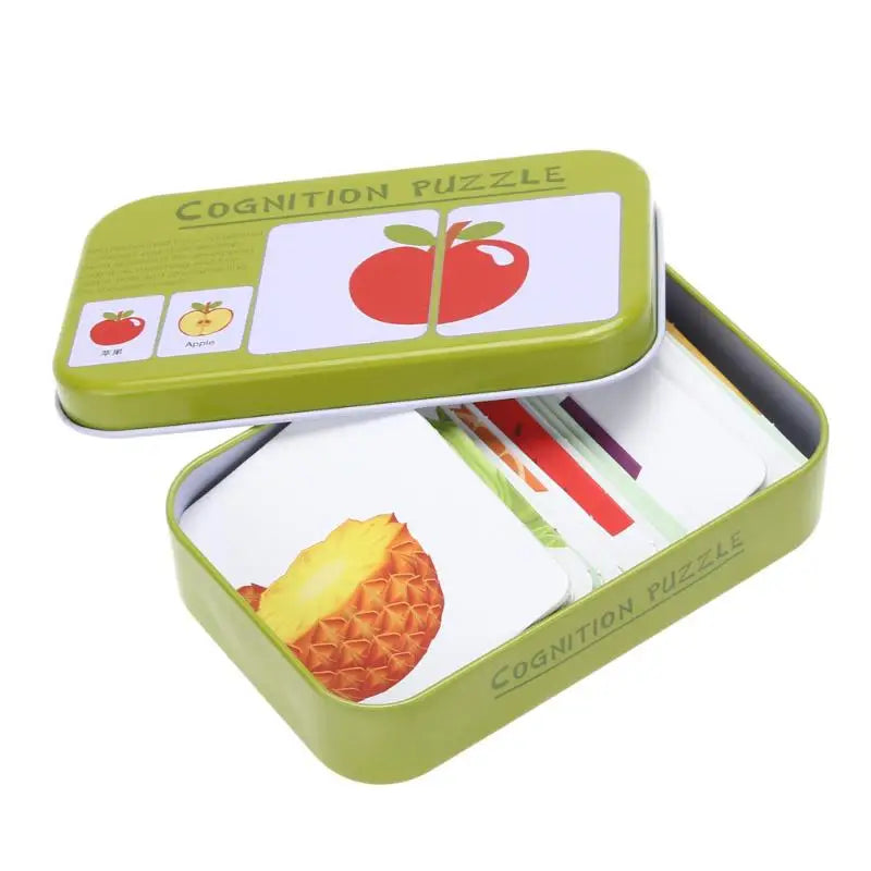 Baby Cognition Puzzle Toys, Toddler Kids Iron Box Cards, Matching Game, Cognitive Card, Car, Fruit, Animal & Life Puzzle