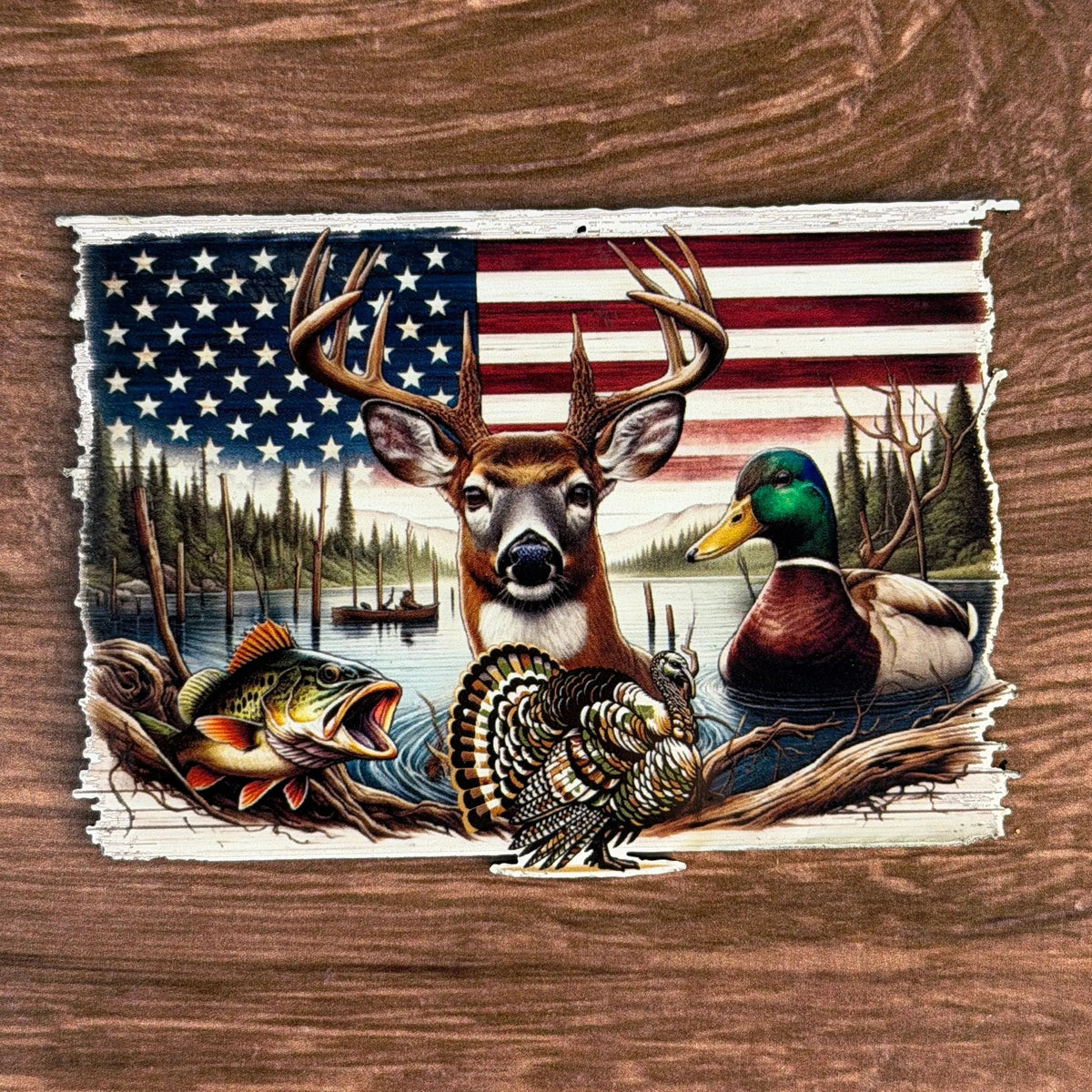 Hunting & Fishing Flag | UV Printed Leather Hat Patch