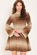 AUTUMN SHIMMER BROWN MULTI LUREX BELL-SLEEVE MINI DRESS