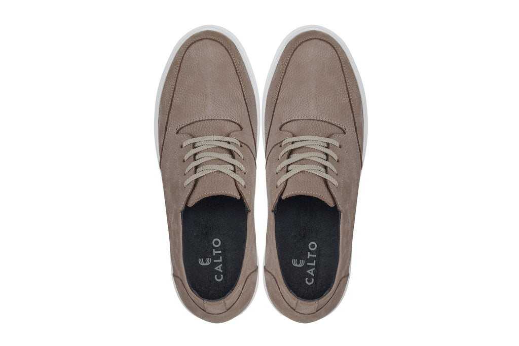 CALTO - J1770  - 3.2 Inches Taller (Khaki) - Casual Chunky Sole Boots – Soft Pebble Grain Nubuck Leather