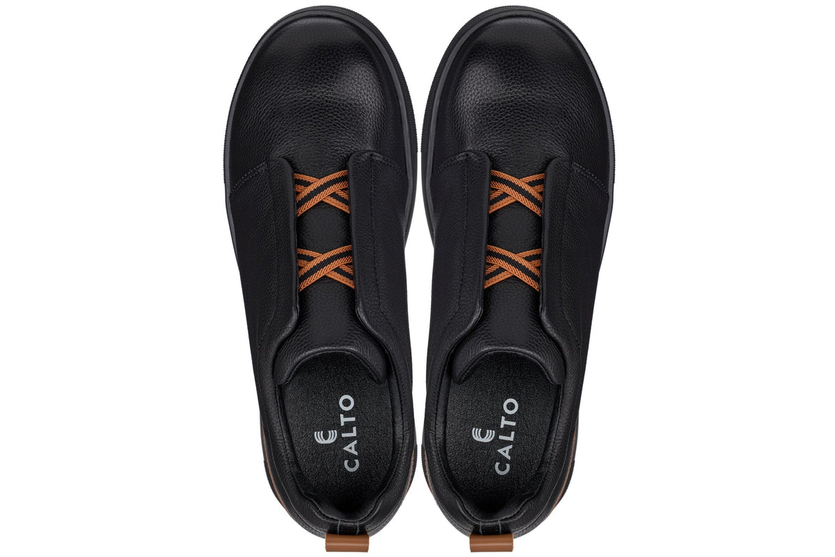 CALTO - J1931  - 2.6 Inches Taller (Black/Black Sole) - Slip-On Snoafers
