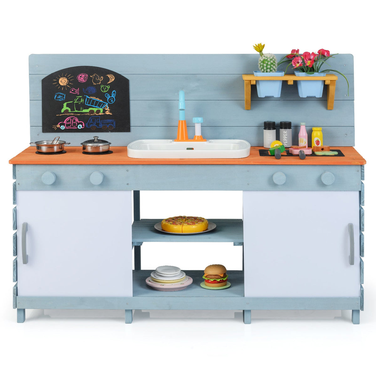 Kids Play Kitchen Set with Stoves for Boys Girls Aged 3-8-Blue