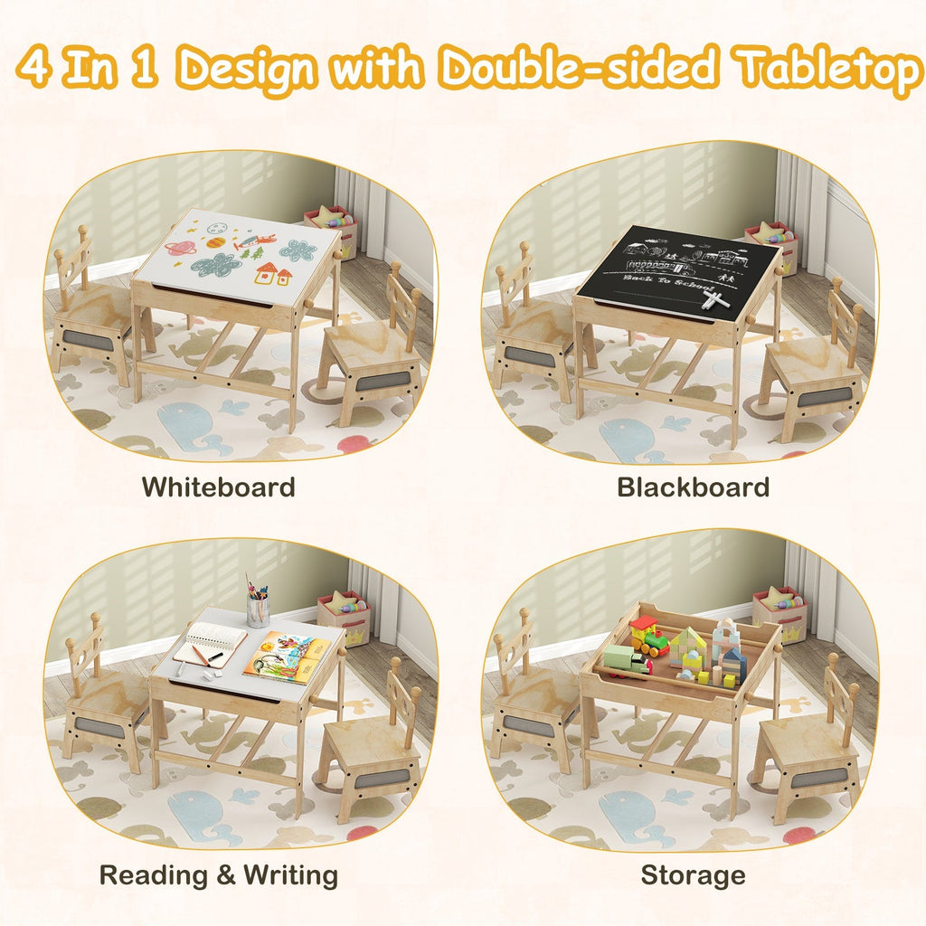 Kids Table and Chair Set with Reversible Whiteboard