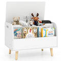 Kids Wooden Toy Box with Front Bookshelf and 4 Solid Wood Legs for Playroom