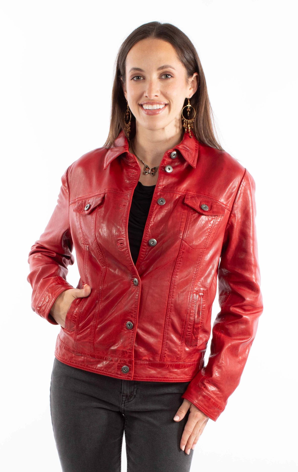 Scully Washed Buttons - Women's Leather Jean Jacket