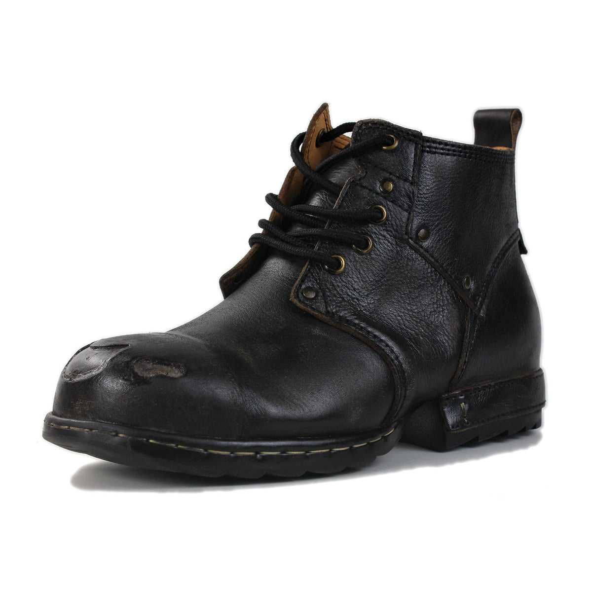 OSSTONE Moto Boots for Men Vintage Zipper-up Retro Leather Chukka Boots Distressed Rock n roll Bike Shoes Punk Boots OS-6015-3-E