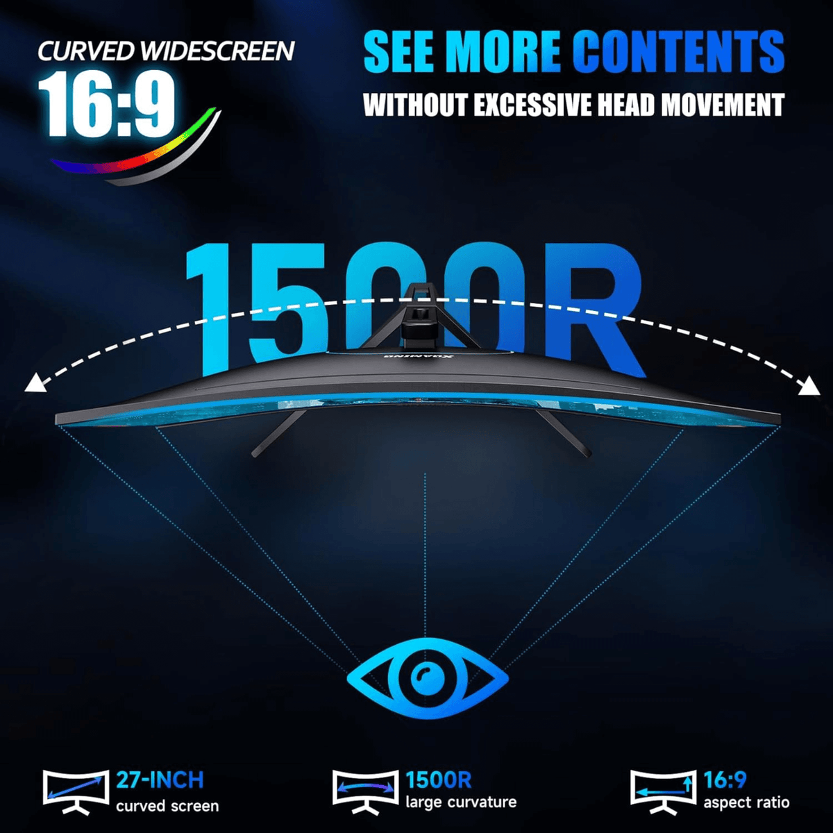 Norcent 27-Inch FHD VA Gaming Curved Monitor with Rainbow Lights