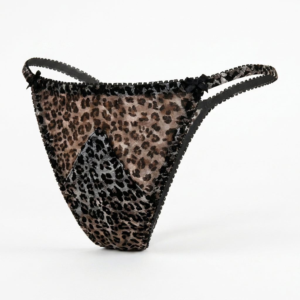 Silk and Mesh Leopard Thong