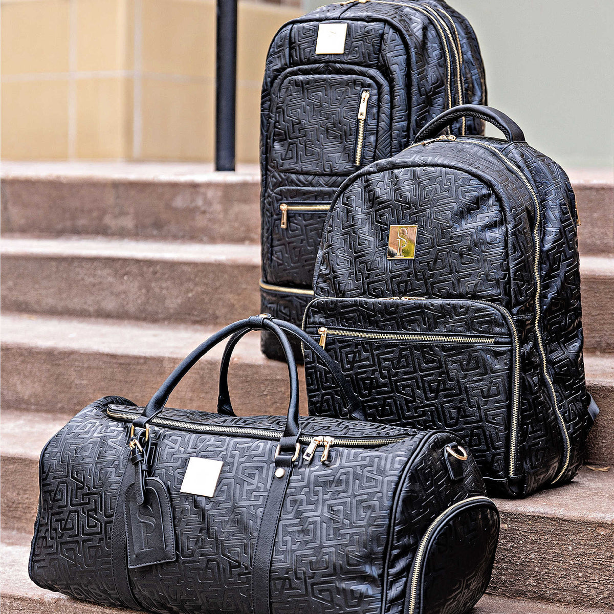 Monogram Leather 3 Bag Set (Signature Backpack, Commuter and Duffle Bag)