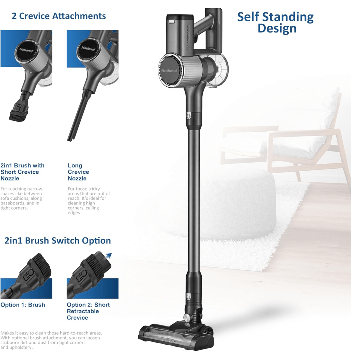 National 2-in-1 Cordless Upright and Handheld Vacuum Cleaner