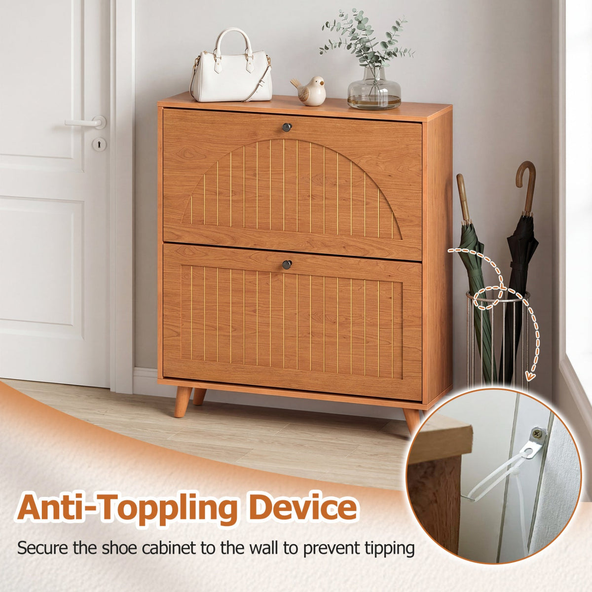 Narrow Shoe Cabinet with Adjustable and Removable Shelves for Entryway Foyer