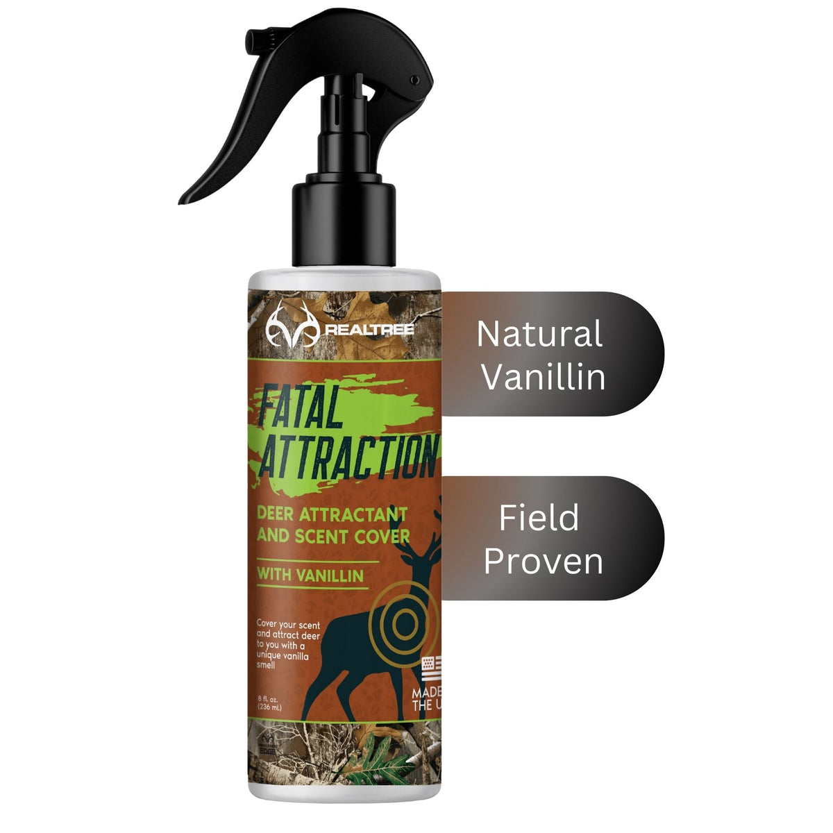 Deer Sugar; Realtree Fatal Attraction Vanillin Deer Attractant & Scent Cover