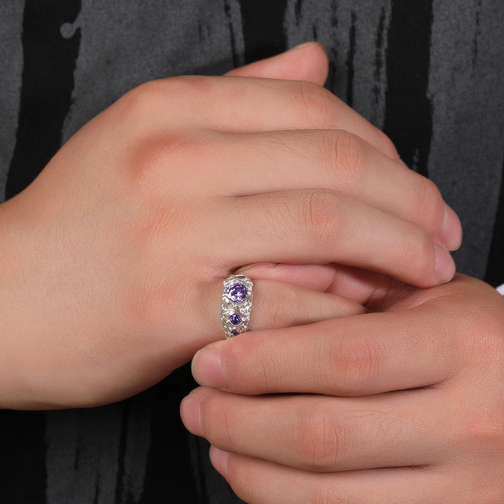 Hip-Hop 925 Silver Ring with Purple Zircon