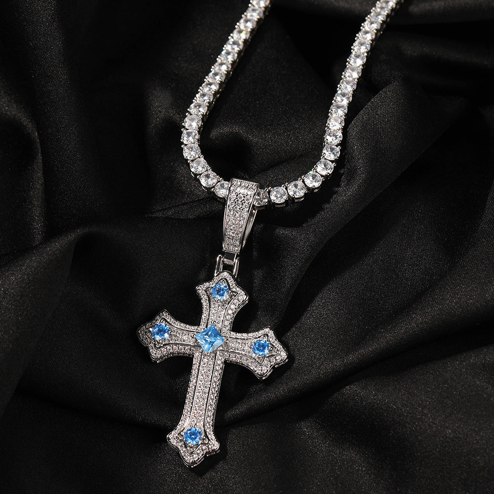Hip-hop cross-shaped diamond Cubic Zirconia necklace