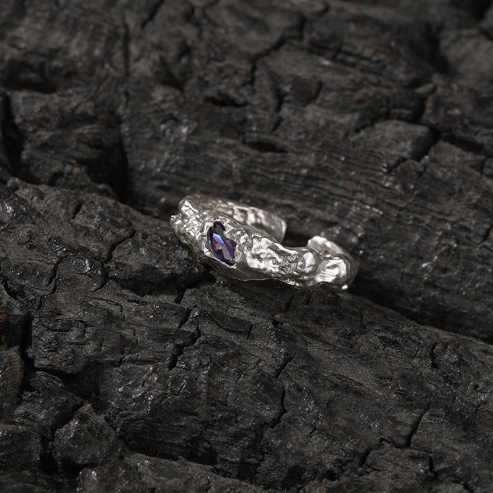 Hip-Hop 925 Silver Ring with Purple Zircon