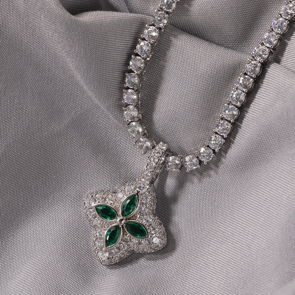 Cubic Zirconia Colorful Four-Leaf Clover Pendant