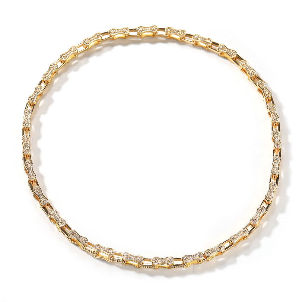 Hip Hop Rhinestone 5mm Bicycle Chain Necklace