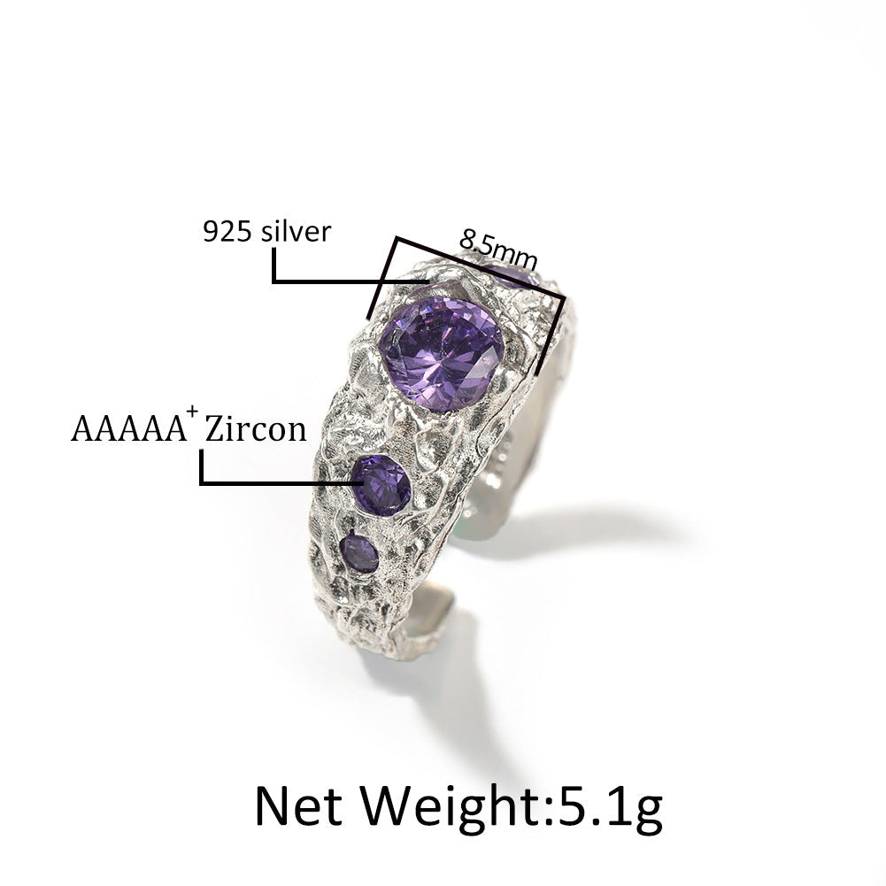 Hip-Hop 925 Silver Ring with Purple Zircon