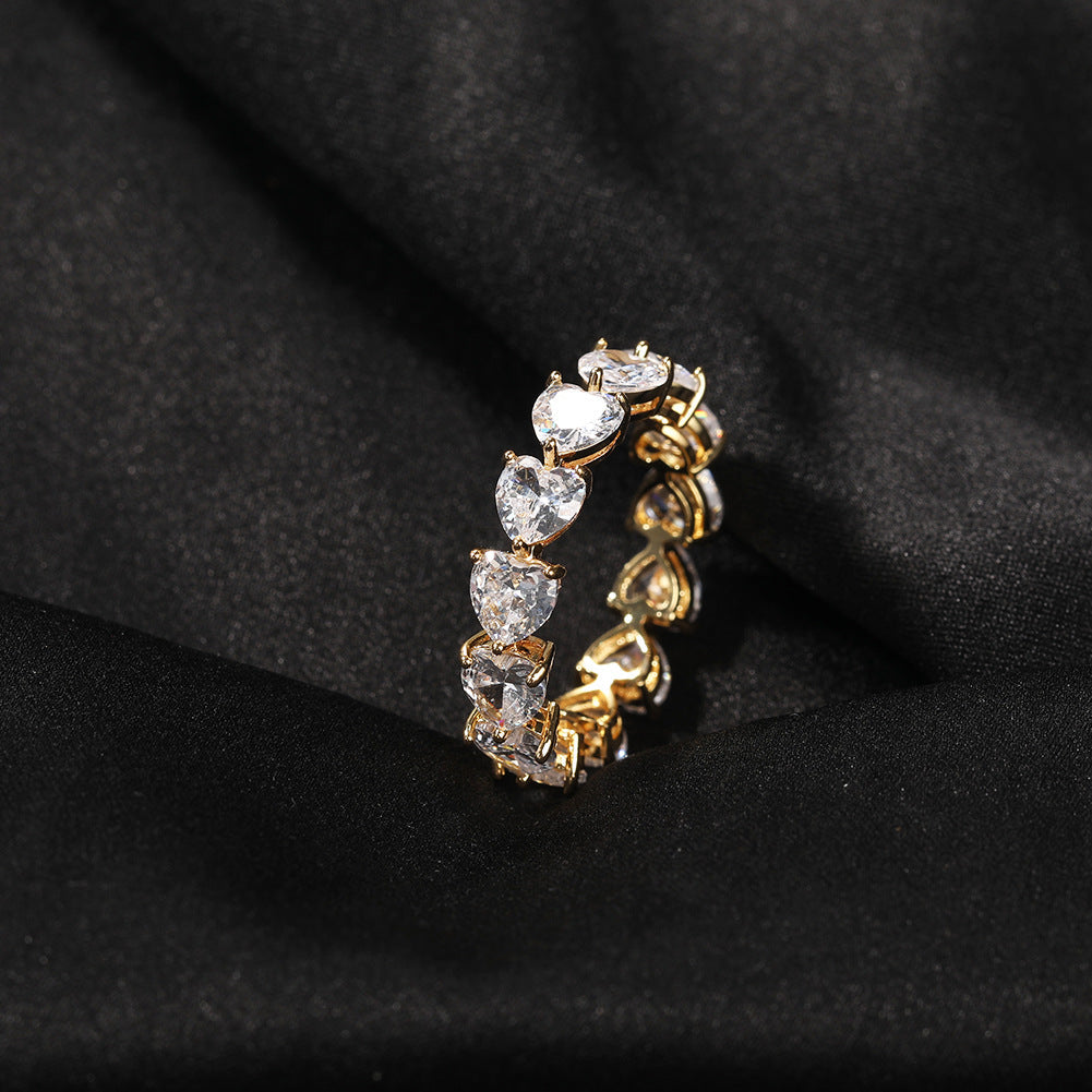 Hip-hop single-row heart-shaped zircon rings