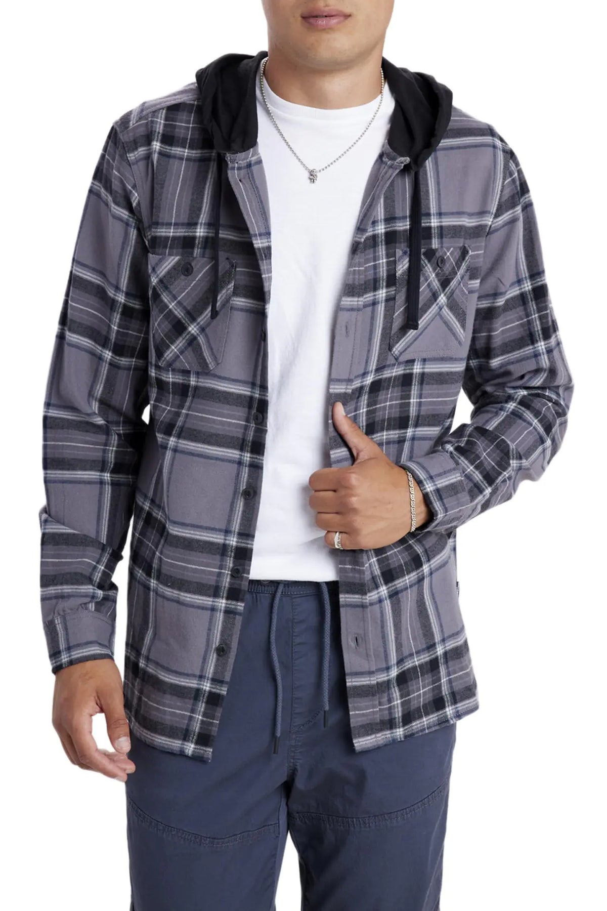 UNIONBAY Mens Classic Flannel Hoodie BATTLESHIP