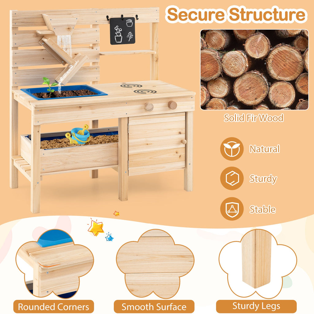 Outdoor Play Pretend Kitchen with Detachable Sandbox and Removable Sink-Natural