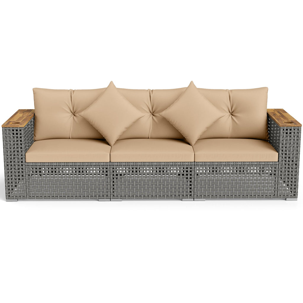 Patio Wicker Sectional Furniture Set with 1 Armless and 2 Corner Sofas for Garden