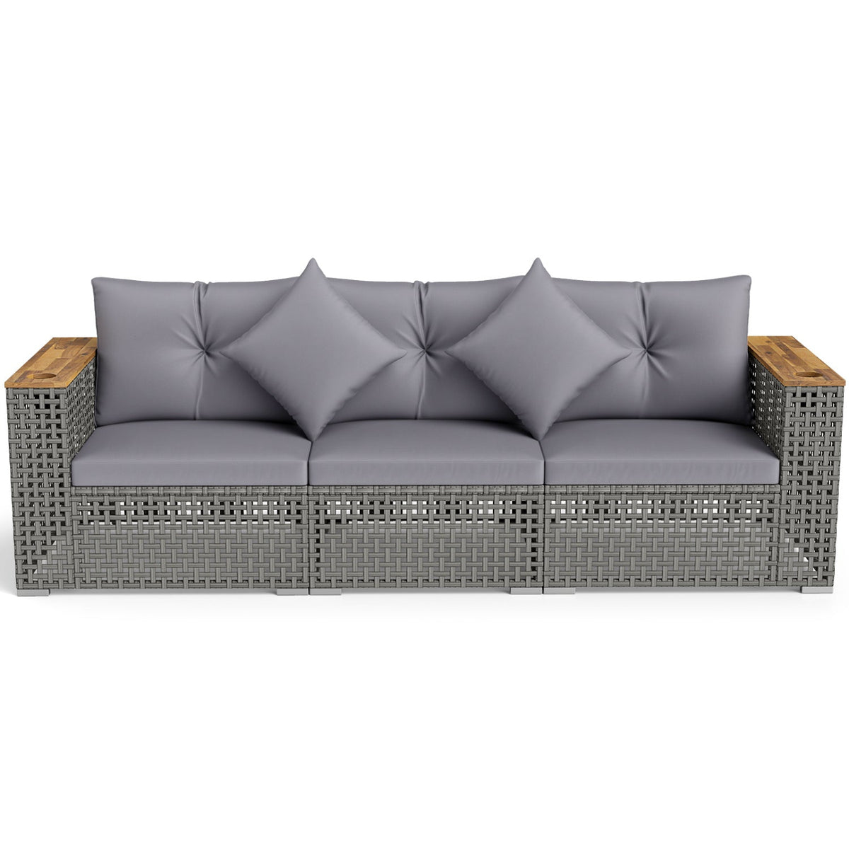 Patio Wicker Sectional Furniture Set with 1 Armless and 2 Corner Sofas for Garden