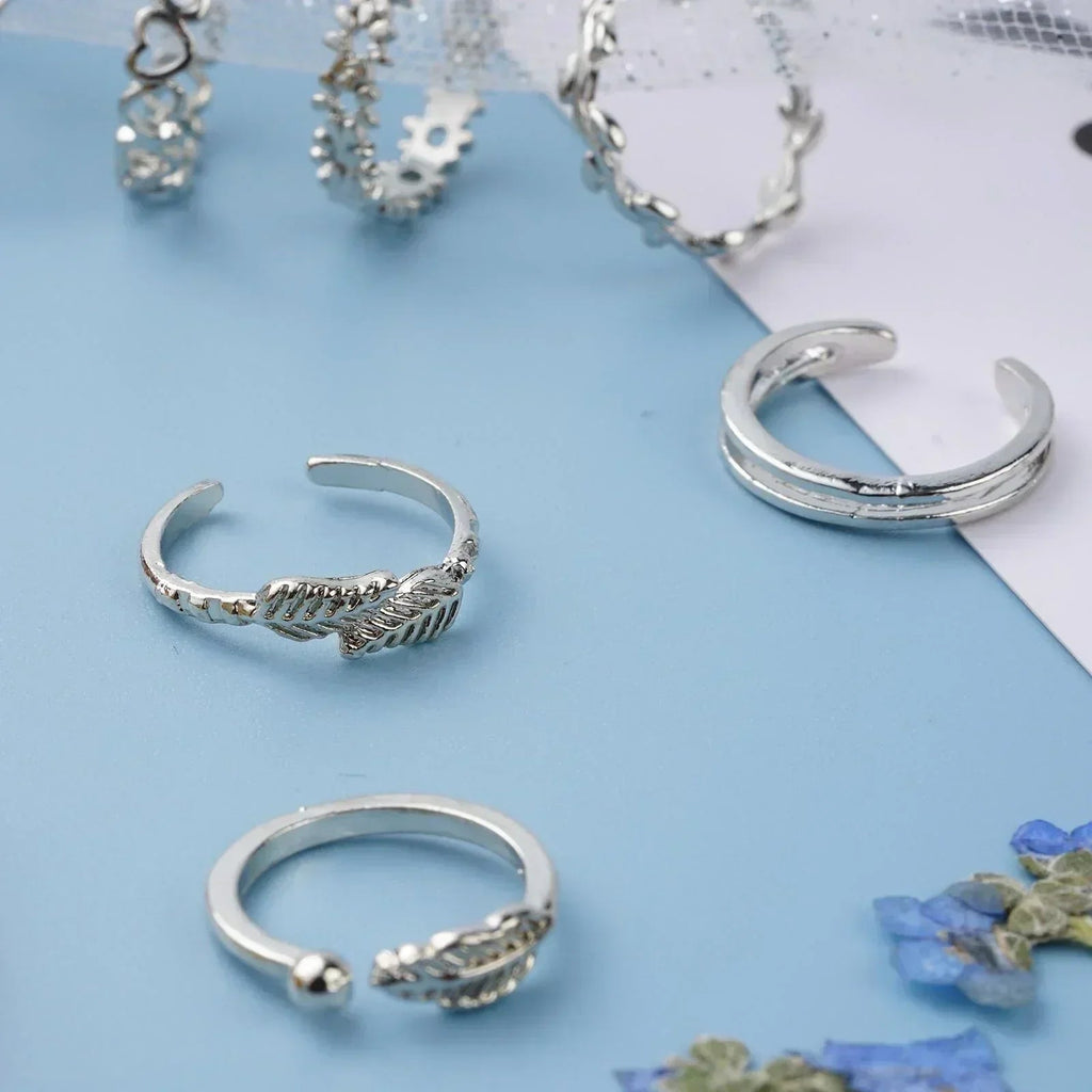 12pcs Adjustable Toe Rings For Women Girls Simple Beach Open Toe Set Cute Heart Feather Summer Toe Foot Jewelry