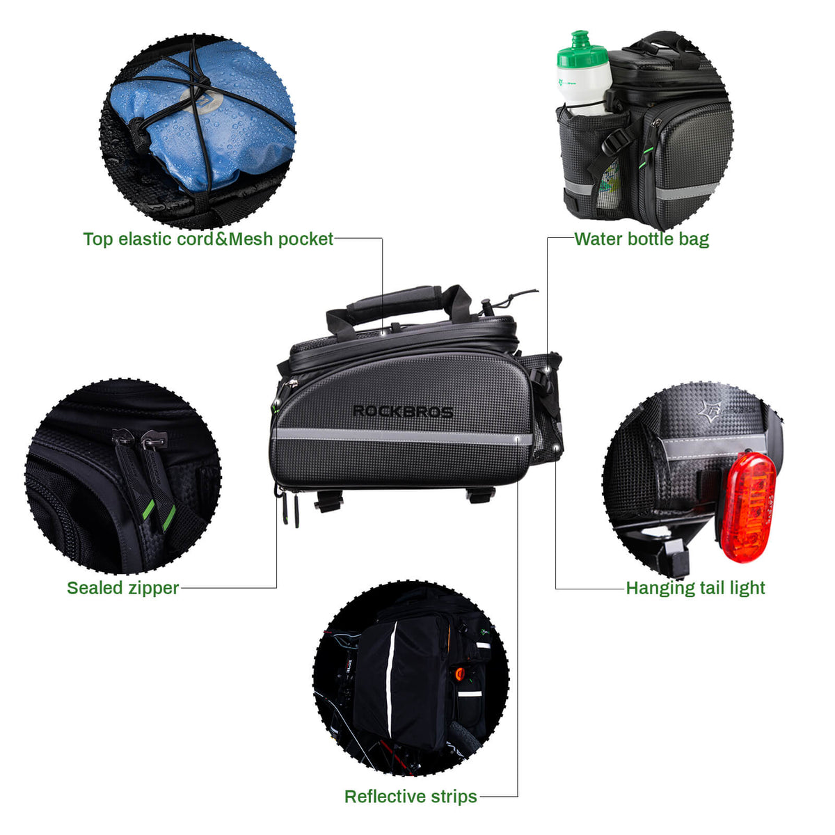 ROCKBROS Bike Rear Rack Bag Waterproof Multifunctional Bike Trunk Bag