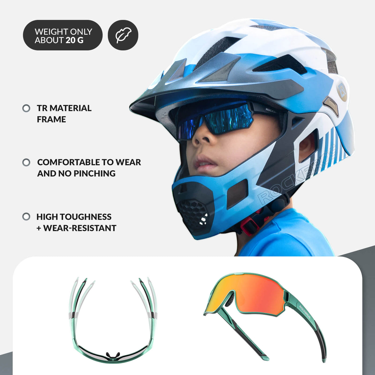 ROCKBROS Kids Polarized Cycling Sunglasses UV400 Bike Glasses